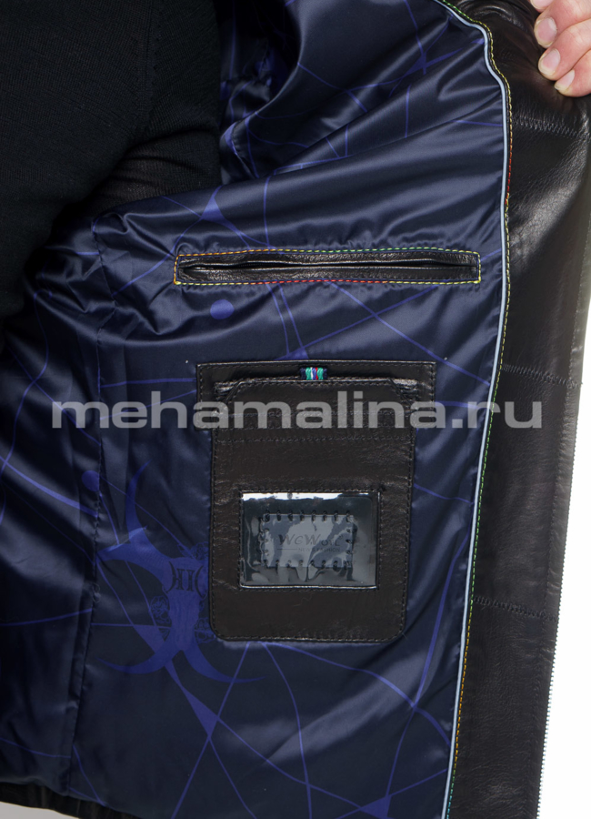 Мужская кожаная куртка модель № KP-207 универмаг малина