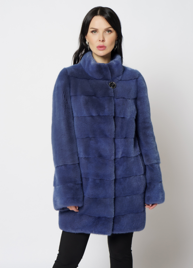 Шуба с воротником стойкой из скандинавской норки модель № 21474 меха малина