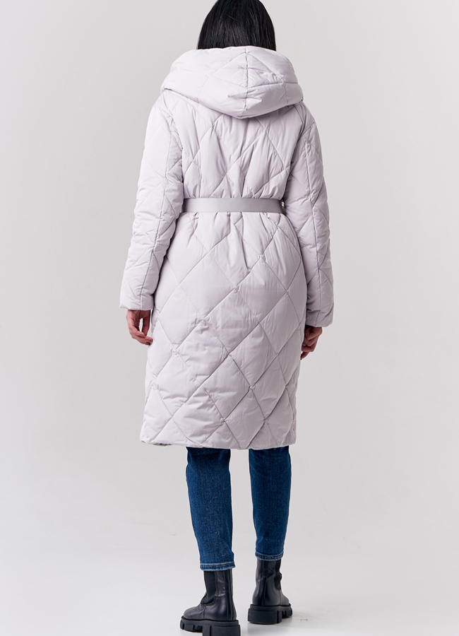 Женский пуховик в сером цвете с капюшоном модель № 21681 в рассрочку