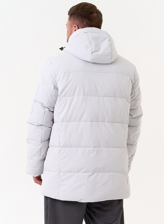 Мужской светлый пуховик с капюшоном