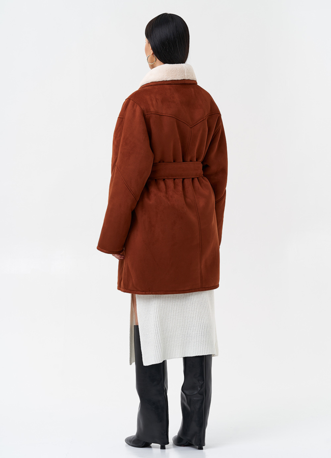 Женская дубленка из эко кожи модель № 28527 универмаг малина