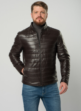 Мужская  утепленная куртка из натуральной кожи коричневого цвета