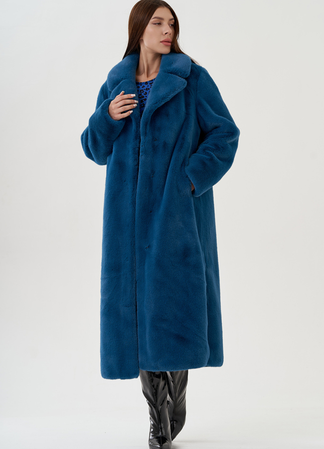 Удлиненная шуба из экомеха с поясом модель № 81535 универмаг малина