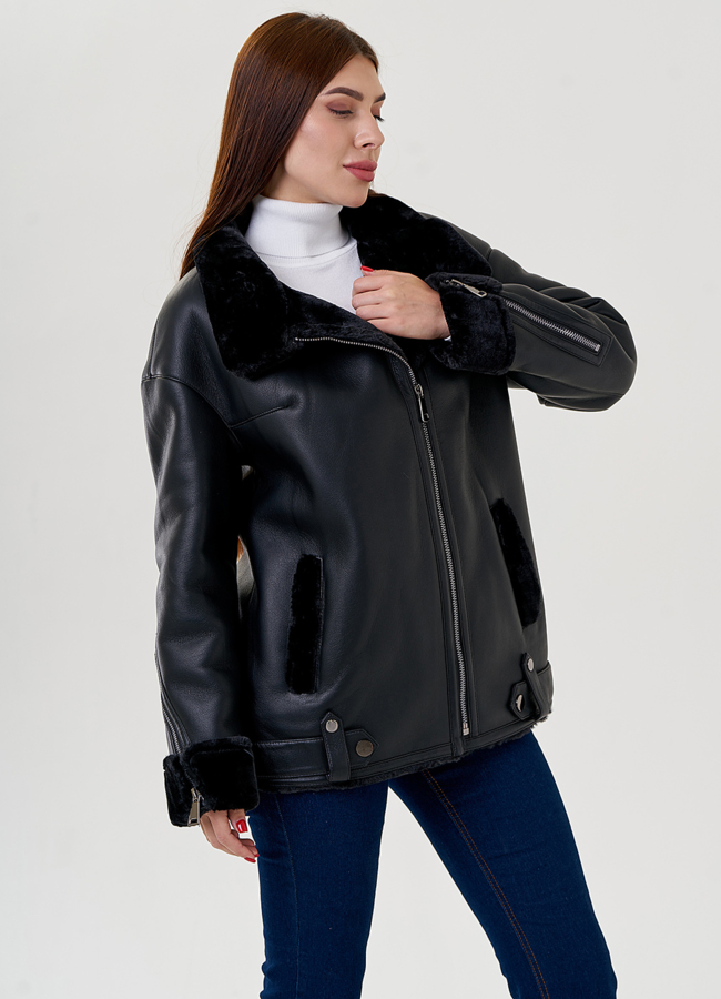 Дубленка из искусственного меха в черном цвете модель № 79309 универмаг малина