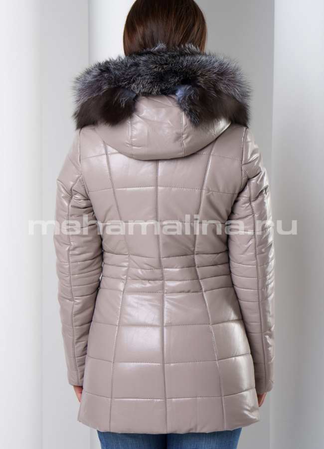 Светлый пуховик из экокожи модель № 535 в кредит