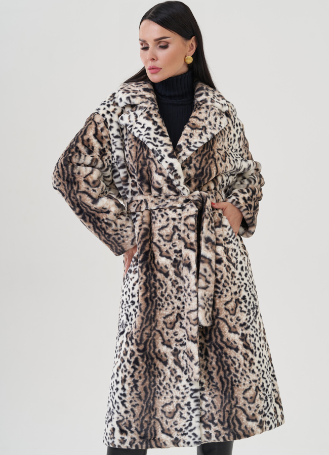 Шуба из эко меха с принтом модель № 24911 в рассрочку