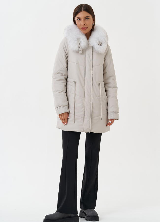 Женский пуховик из эко кожи модель № 27725 в рассрочку