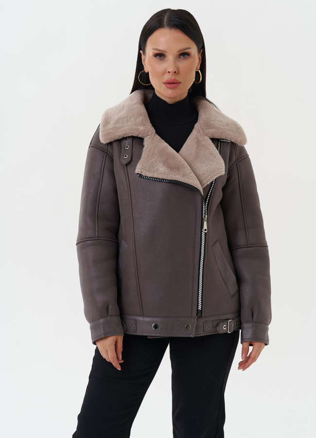 Женская дубленка из эко кожи модель № 27767 меха малина