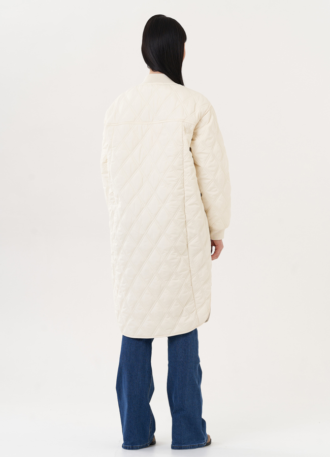 Стеганый пуховик-рубашка бежевого цвета модель № 27020 универмаг малина