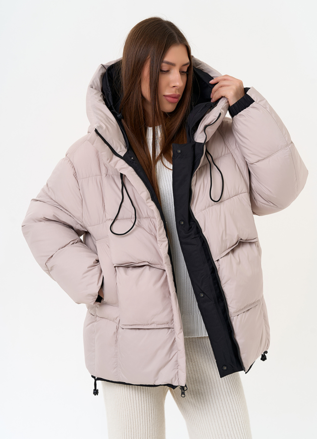 Двухсторонний женский пуховик с капюшоном модель № 31596 универмаг малина Двухсторонний женский пуховик с капюшоном модель № 31596 универмаг малина