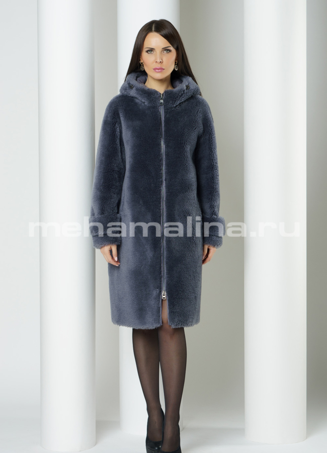 Шуба на молнии с капюшоном в цвете черника модель № 88216 в кредит