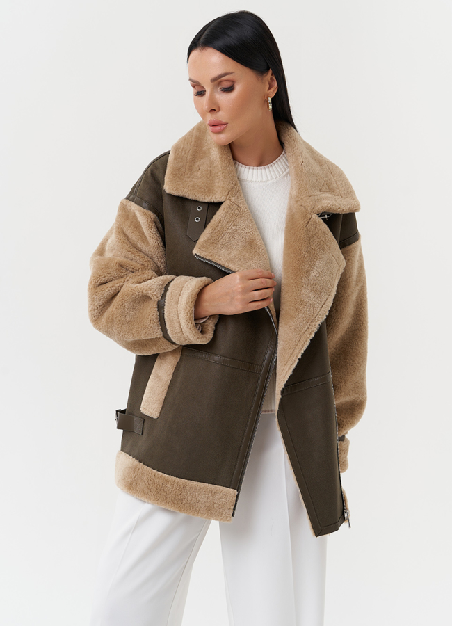 Оверсайз дубленка из эко кожи модель № 28533 универмаг малина