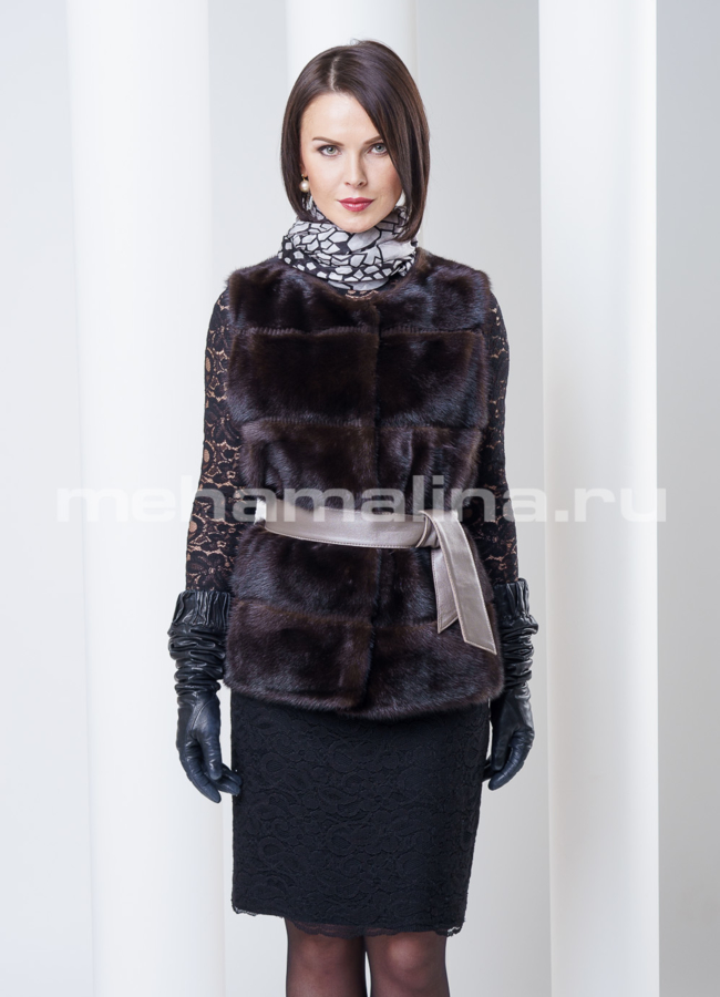 фото Норковая шуба со съемными элементами, цвет коричневый модель № S-296