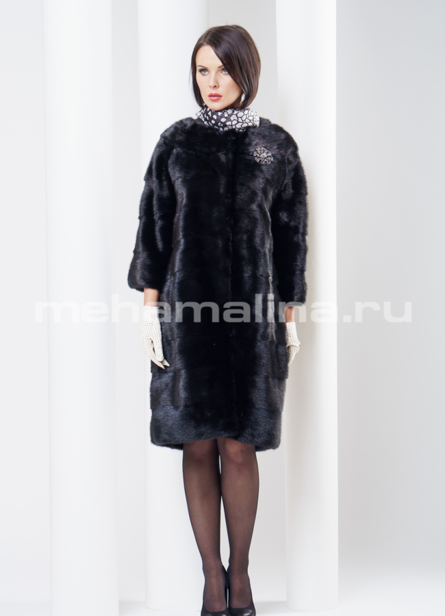 Шуба норка, черная, воротник Шанель модель № S-264 универмаг малина