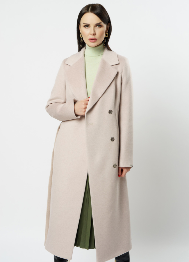 Английское пальто длинное модель № 10934 меха малина