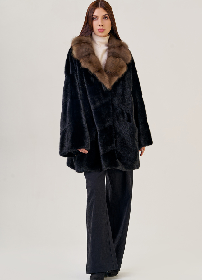 Шуба из норки оверсайз с английским воротником модель № 72128 универмаг малина