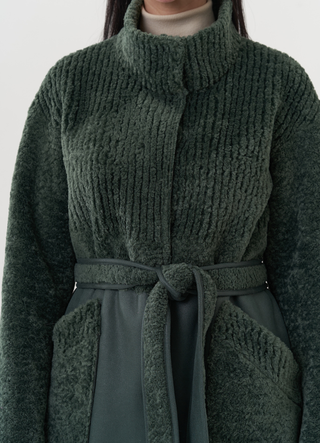 Двухсторонняя эко дубленка с поясом модель № 26733 универмаг малина