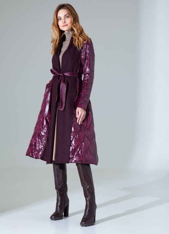 Комбинированное пальто цвета марсала модель № 828 универмаг малина