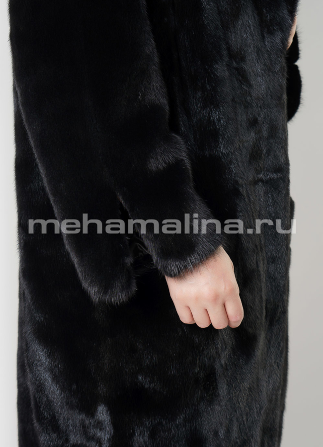 Норковая шуба черного цвета в роспуск с английским воротником  модель № 802 универмаг малина