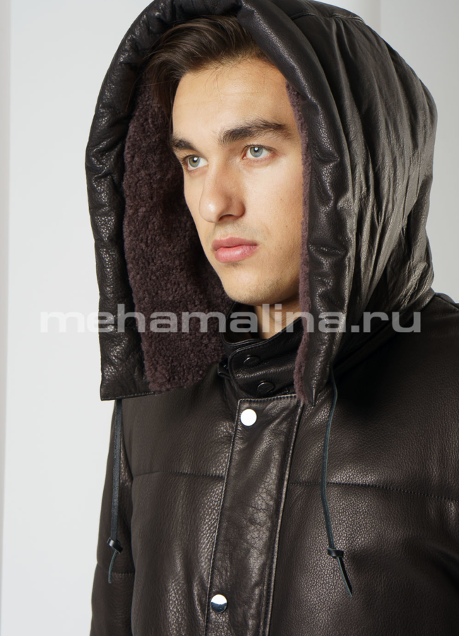 Пуховик Perre из натуральной кожи  модель № ПМ-93 универмаг малина