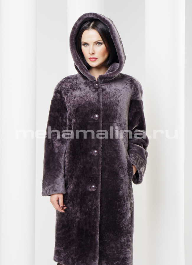 Шуба из астрагана, съемный капюшон модель № S-315 универмаг малина