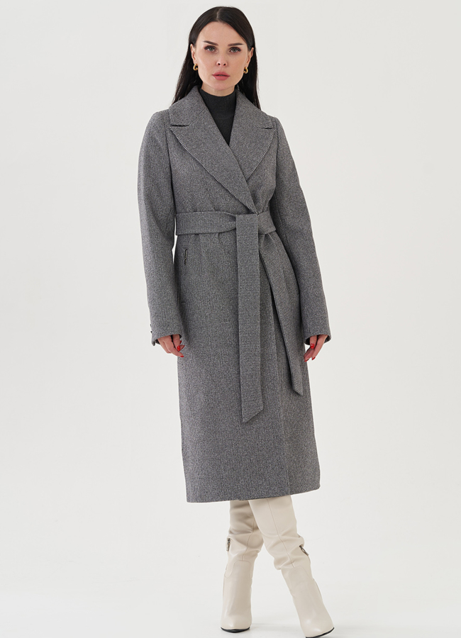 Пальто женское с английским воротником модель № 82061 меха малина