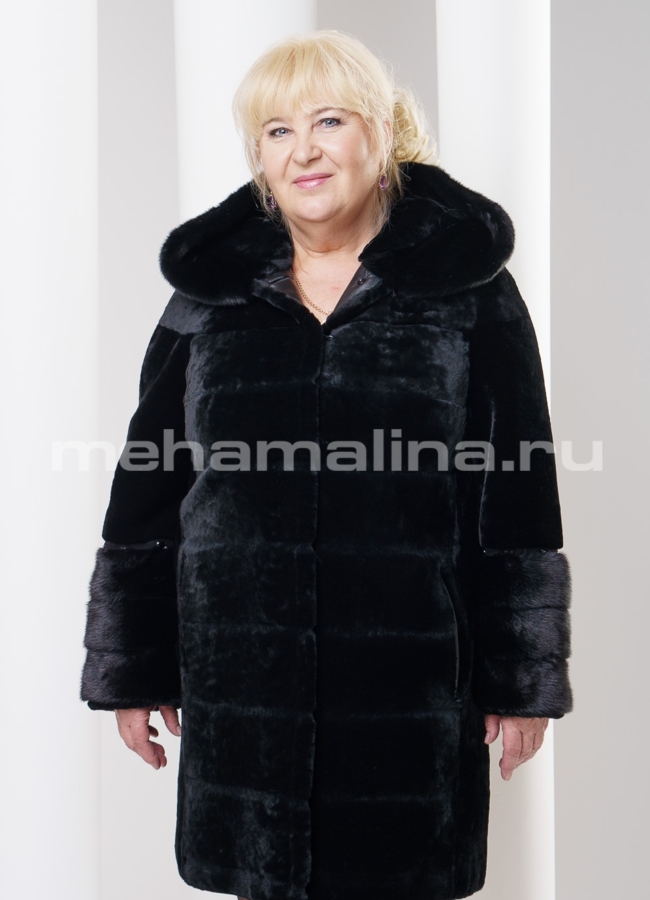 фото Шуба мутон с лазерной стрижкой, черная модель № S-277