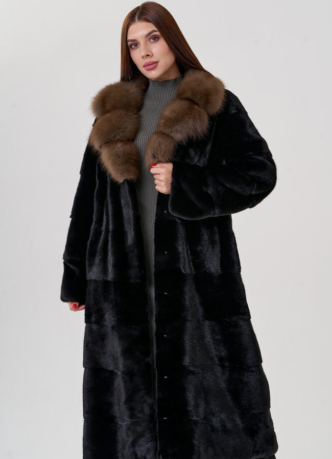 Шуба из норки с английским воротником  модель № 23090 универмаг малина