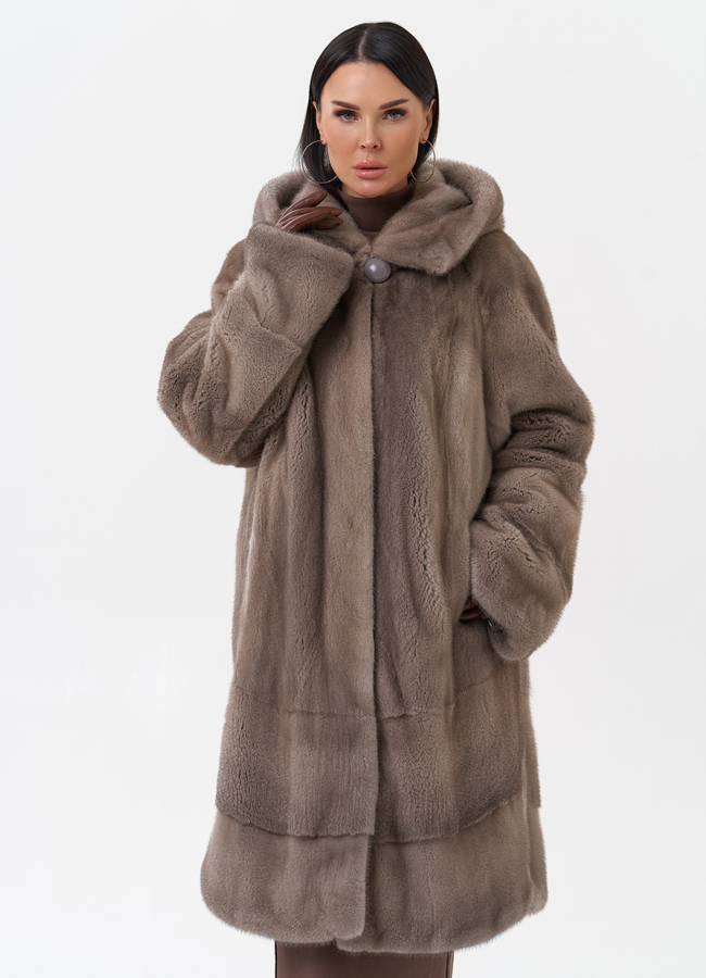 Норковая шуба с капюшоном  модель № 29095 меха малина