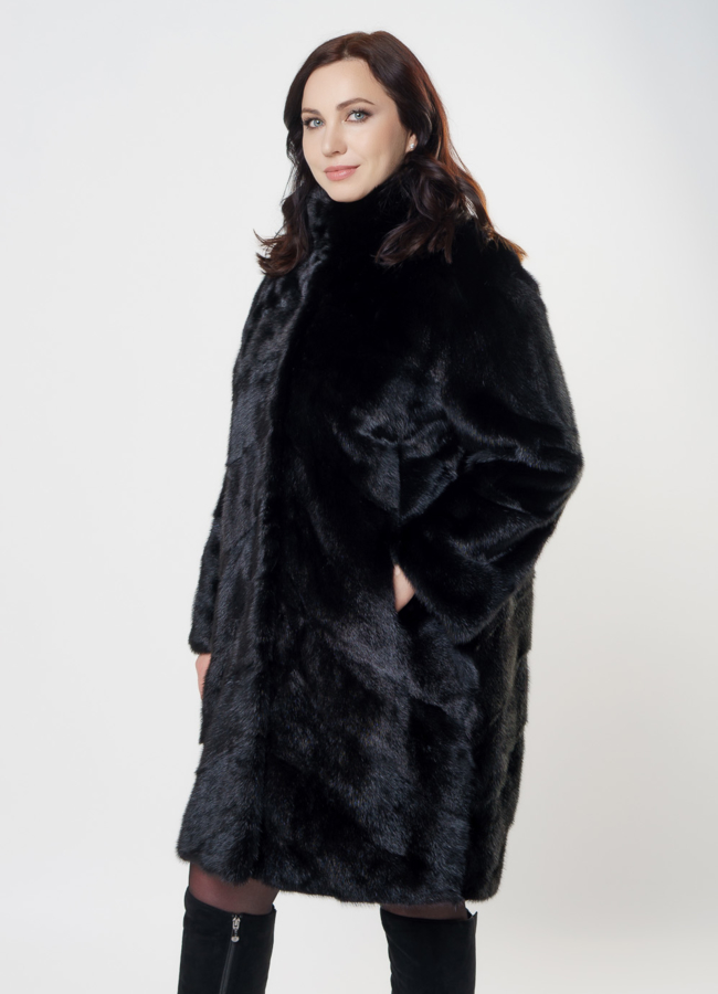 Шуба из норки черного цвета модель № S-1006 универмаг малина