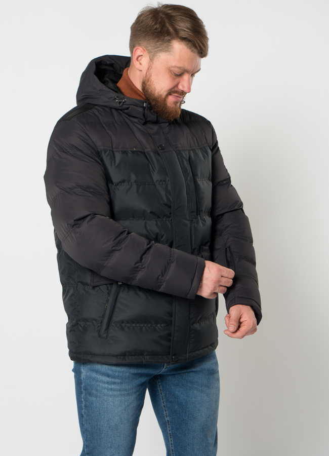 Пуховик мужской в черном цвете с капюшоном модель № 21710 в кредит
