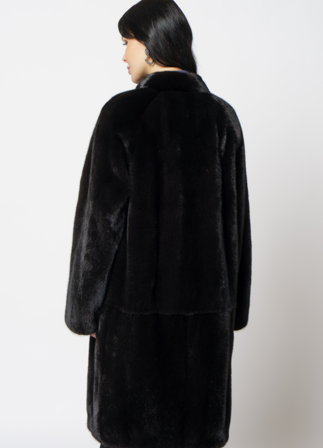 Шуба из скандинавской норки в цвете черный вельвет модель № S-708 в рассрочку