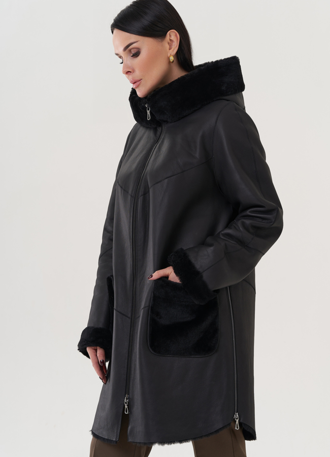 Дубленка женская с капюшоном  модель № 25913 в кредит