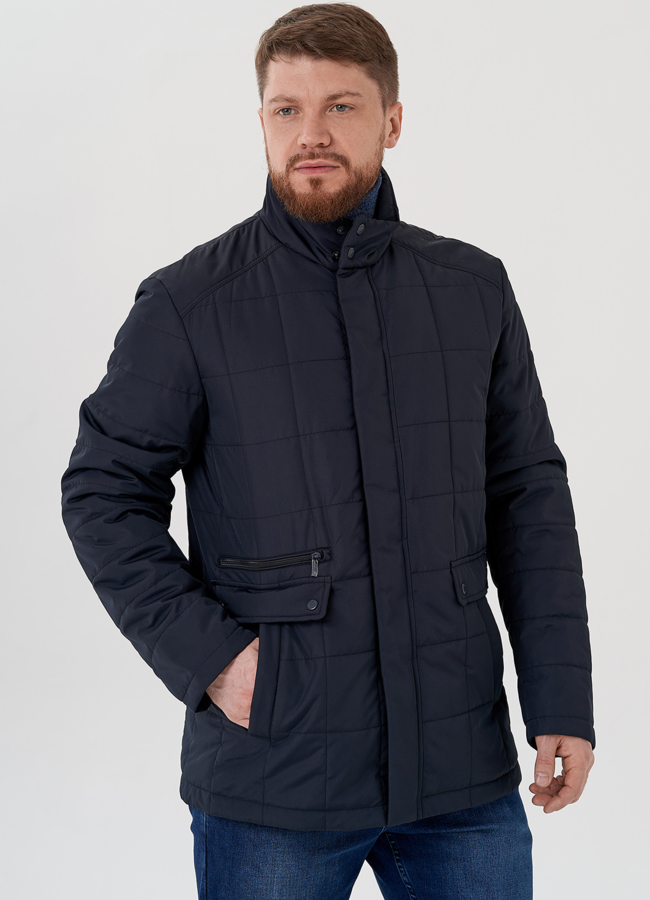 Куртка мужская утепленная синего цвета  модель № 22535 меха малина