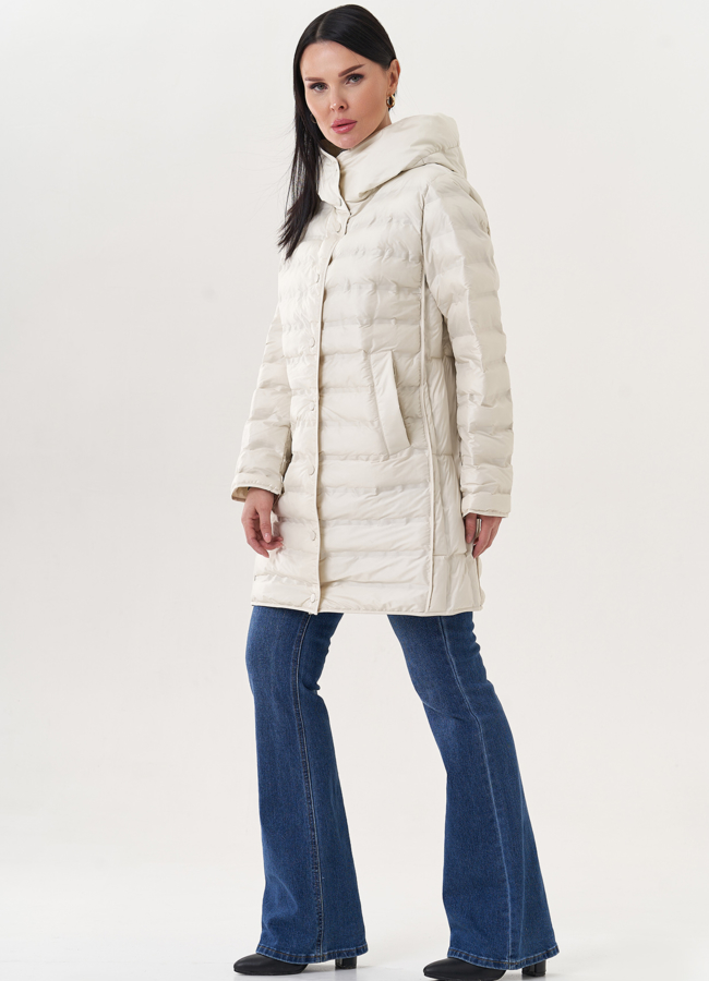 фото Светлое полупальто с капюшоном модель № 26873