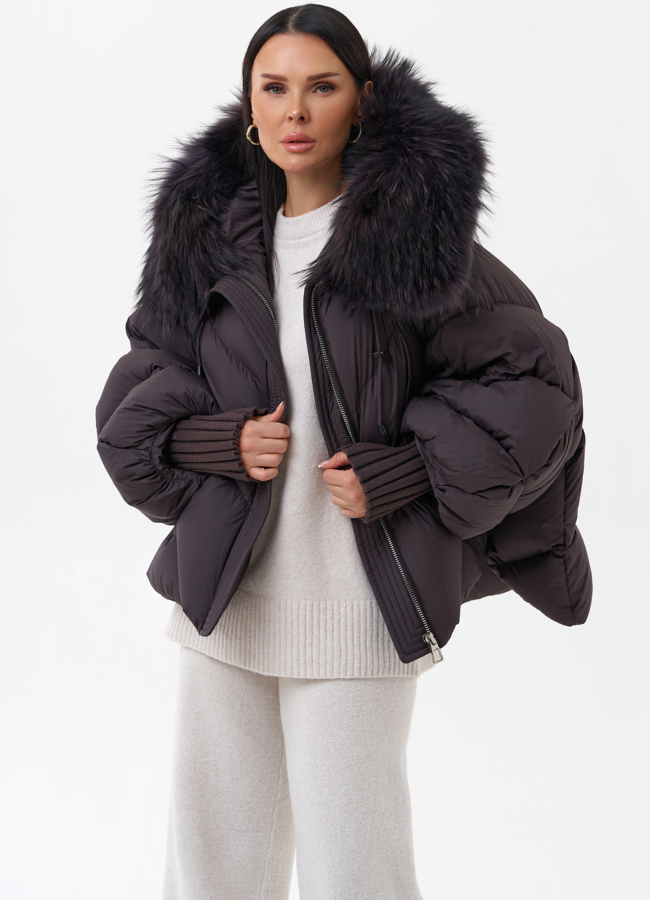 Пуховик с капюшоном из меха чернобурки модель № 29360 универмаг малина