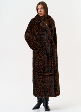 Длинная шуба из эко меха с анималистическим принтом Длинная шуба из эко меха с анималистическим принтом