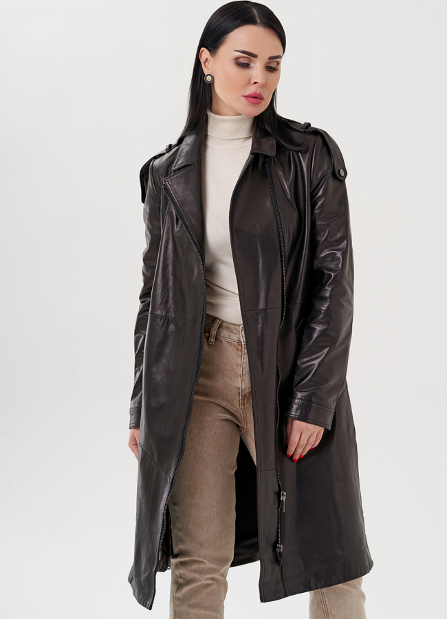 Длинный кожаный плащ модель № 80527 универмаг малина