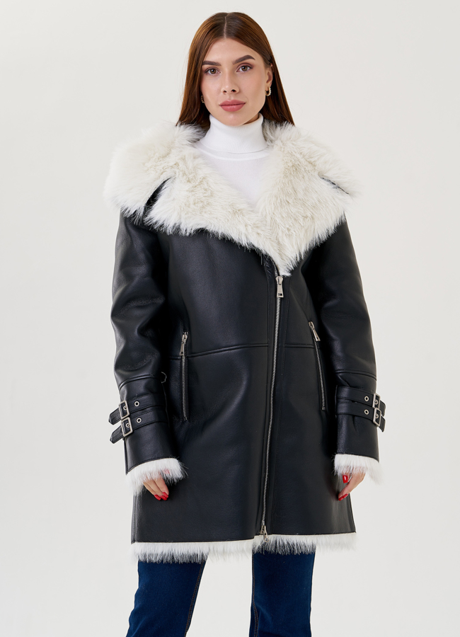 Дубленка из искусственной кожи с отделкой под тоскану модель № 79315 универмаг малина