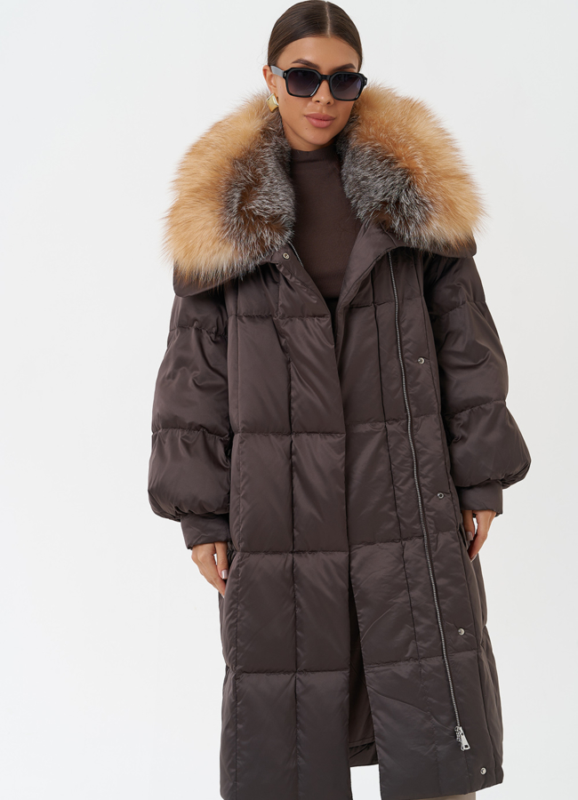 Пуховик с мехом лисы модель № 28853 меха малина