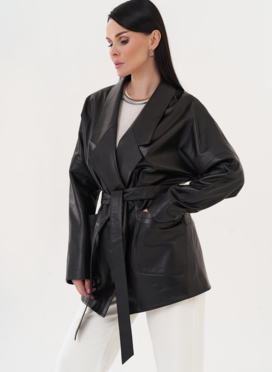 Кожаная куртка-пиджак с поясом