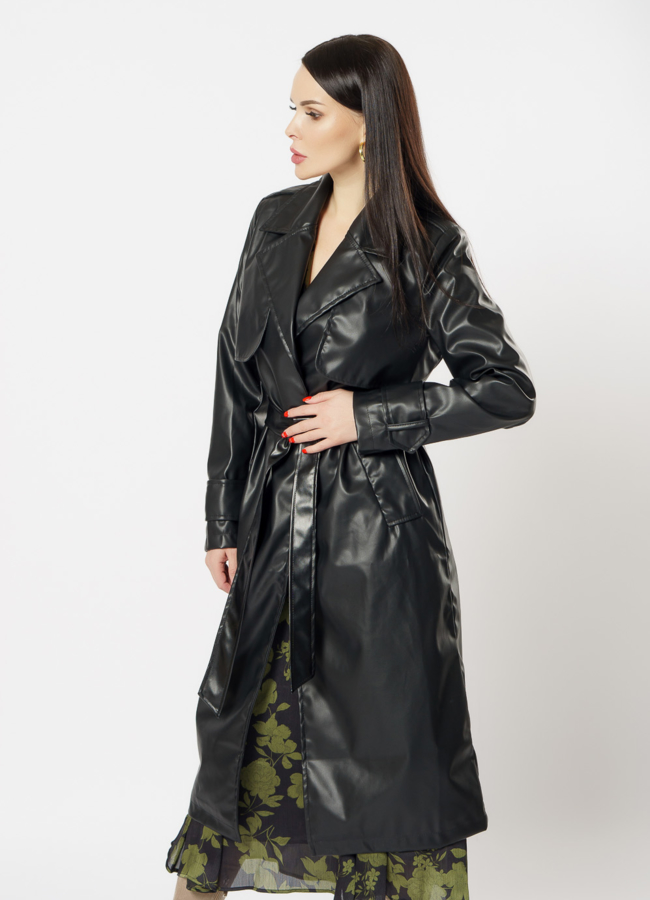 Плащ женский из эко кожи черного цвета модель № 03 универмаг малина