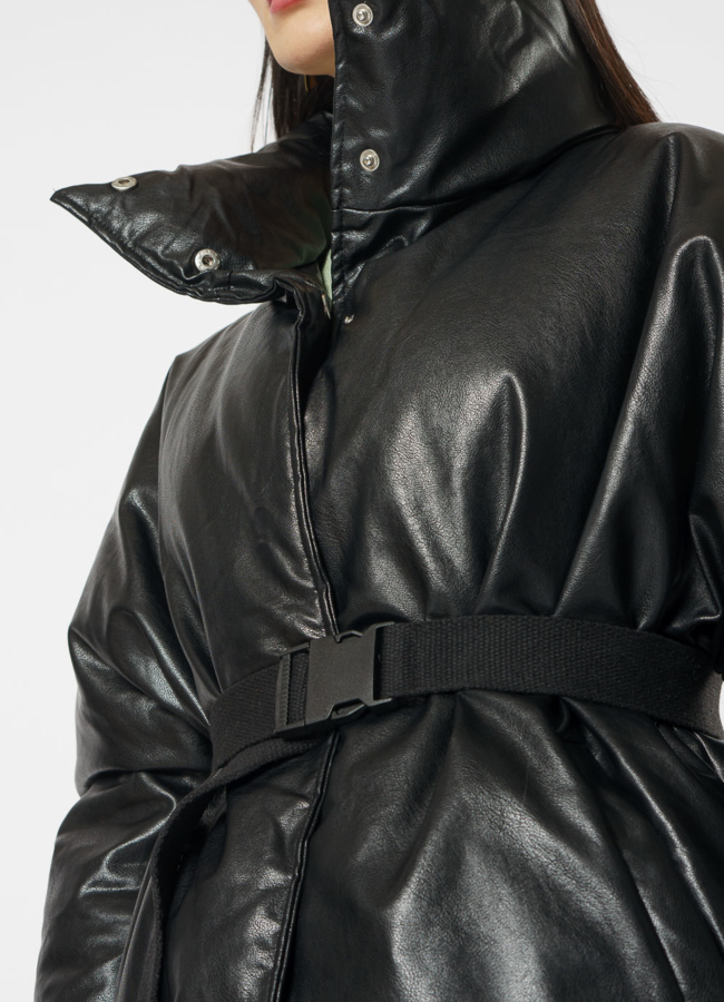 Куртка утепленная из эко кожи черного цвета модель № 20683 универмаг малина