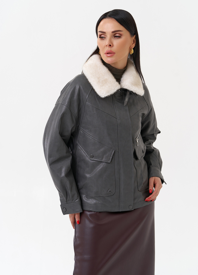 Куртка из эко кожи на утеплителе с натуральным мехом модель № 2180 универмаг малина