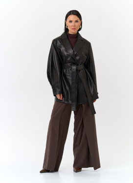 Жакет из натуральной кожи с поясом