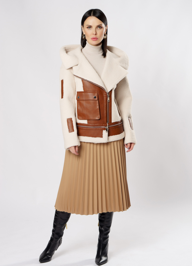 Укороченная дубленка из эко кожи  модель № 2070-1 универмаг малина