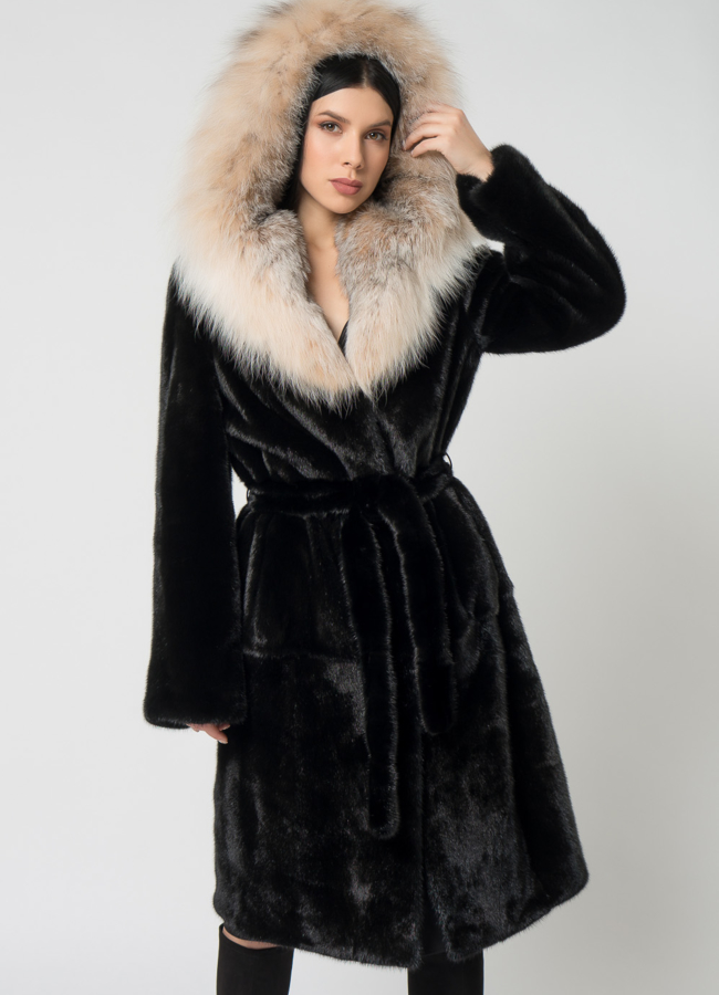 Шуба из скандинавской норки с рысью модель № 1501 в кредит