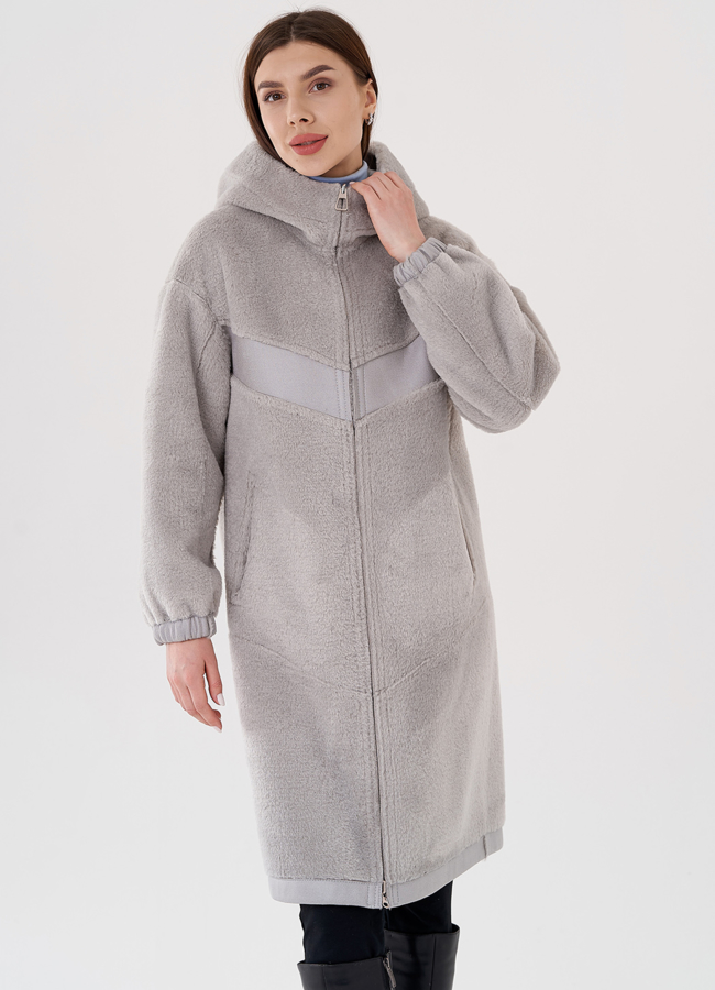 Женская эко дубленка в сером цвете модель № 24315 универмаг малина