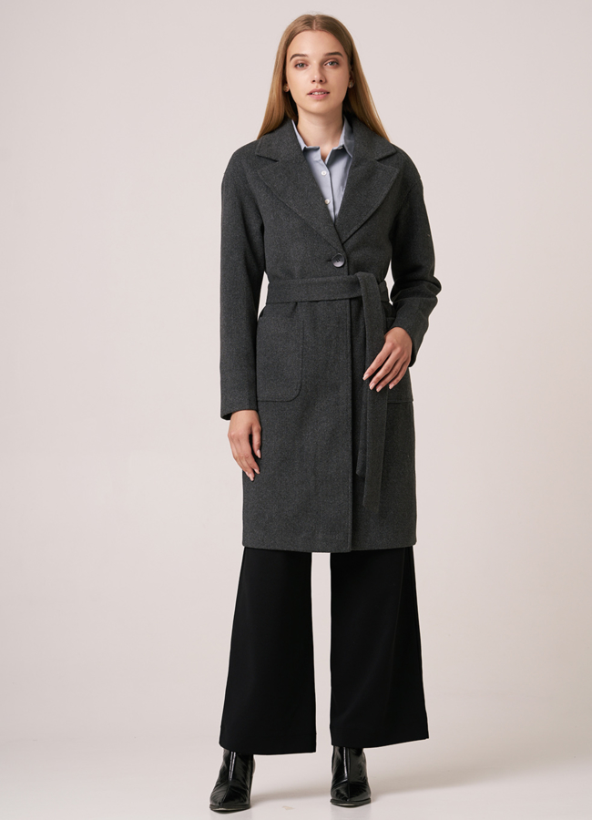Пальто серого цвета с английским воротником модель № 7755 универмаг малина