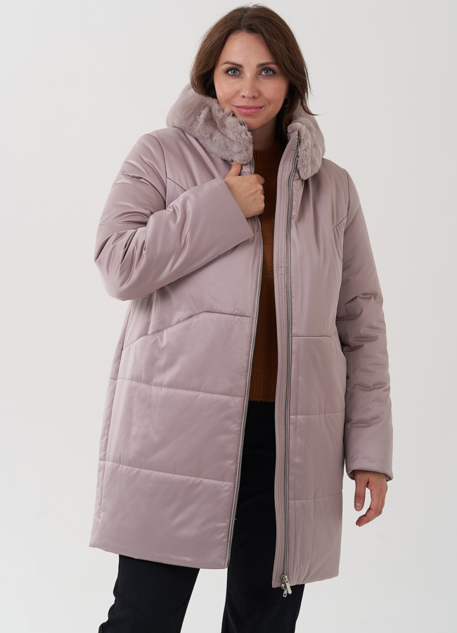 Женский пуховик с отделкой капюшона из кролика модель № 24962 в рассрочку